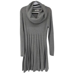 Calvin Klein Sweater Dress Womens XL Gray Cowl Neck Pleated Knit